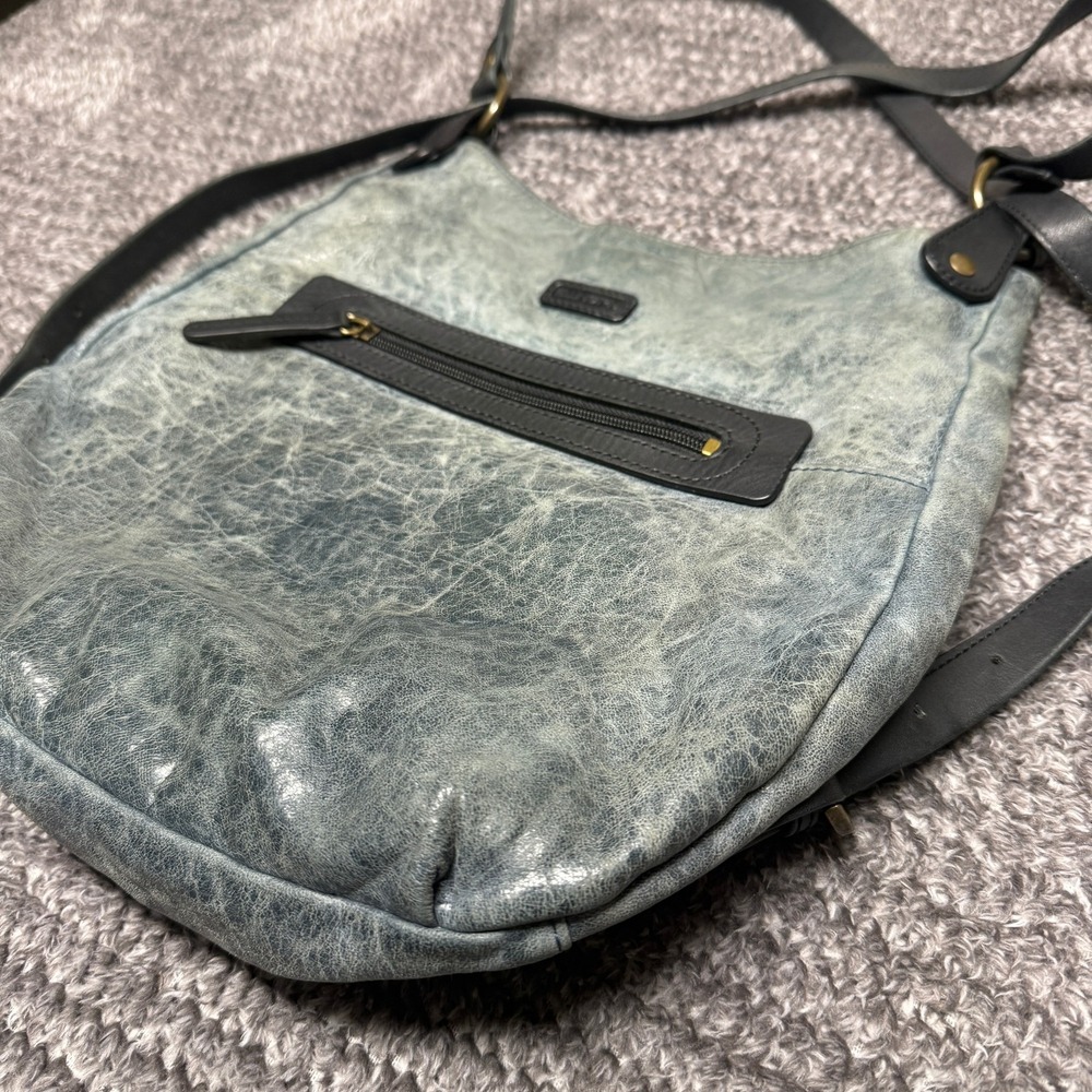 Ellington Womens Distressed Leather Shoulder Bag Hobo Convertible Blue Gray - Picture 3 of 7